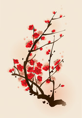 Oriental style painting, plum blossom in spring