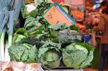 Green  cabbage on the market in Barcelona