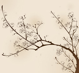 Plum blossom with line design, vectorized brush painting.