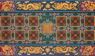 Decorative sculpture on the ceiling of a Chinese temple in Thai.