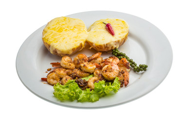 Garlic shrimps with potato