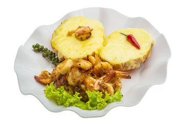 Garlic shrimps with potato