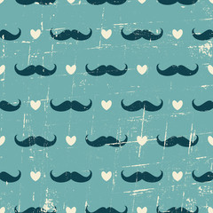 Seamless Mustache and Hearts Background