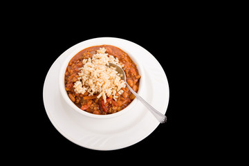 Chili Over Rice on Black