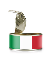 Open an empty tin can flagged Italia