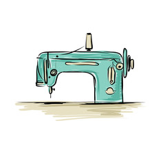 Sewing machine retro sketch for your design