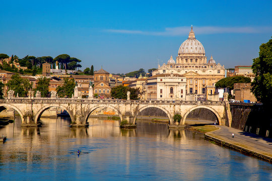 Basilica di San Pietro with bridge in Vatican, Rome, Italy