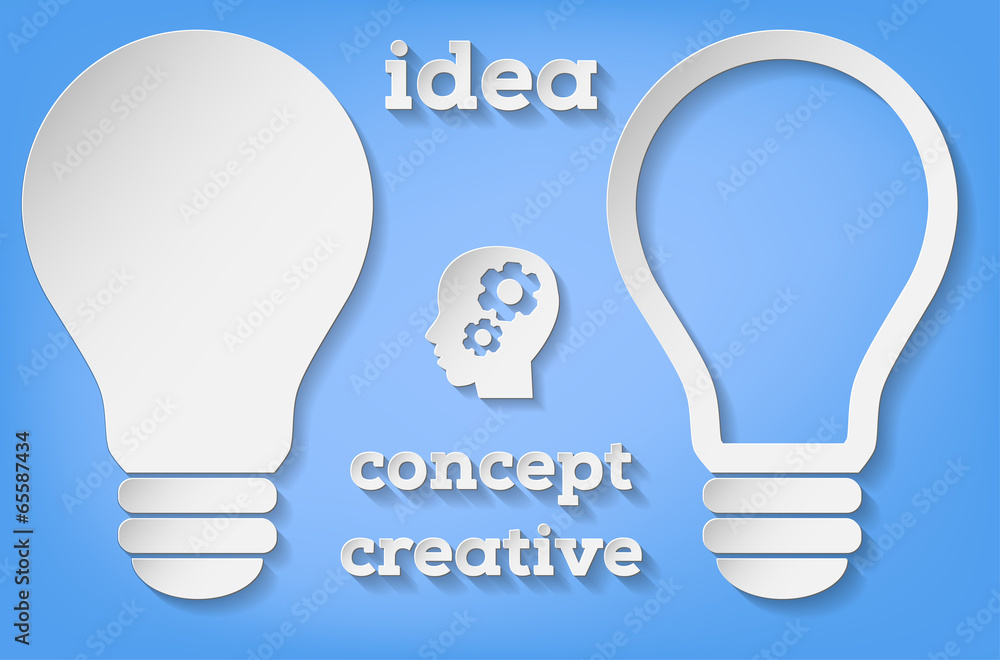 Poster paper symbol of bulb in two versions - idea concept