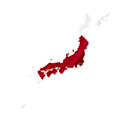 Map of Japan with waving flag isolated on white