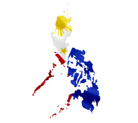 Naklejka premium Map of Philippines with waving flag isolated on white