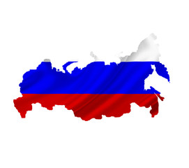 Map of Russia with waving flag isolated on white