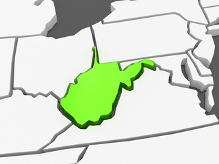 Three-dimensional map of West Virginia. USA.