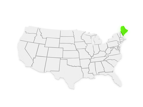 Three-dimensional map of Maine. USA.
