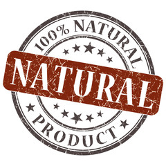 Natural brown round grungy stamp isolated on white background