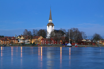 Mariefred Town in winter evening, Sweden