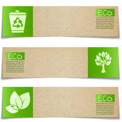 Eco banners with green signs on white background