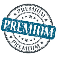 premium blue round grungy stamp isolated on white background