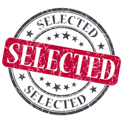 Selected red round grungy stamp isolated on white background