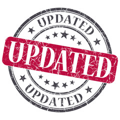 updated red round grungy stamp isolated on white background