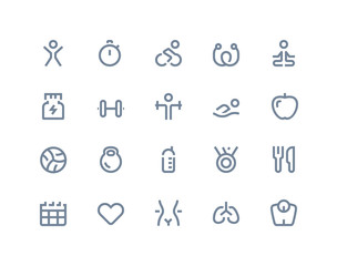 Naklejka premium Fitness and gym icons. Line series