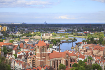Gdańsk,skyline with old town and ship yard © stepmar