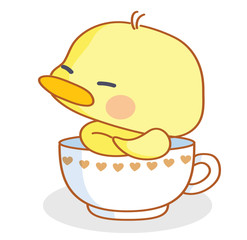 cute cartoon chicks pose in the cup