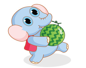 funny cartoon elephant carrying a watermelon