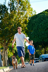 Fototapeta premium walking dog family