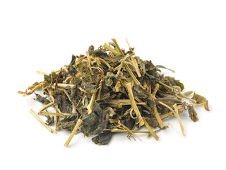 aromatic green dry tea, isolated on white background