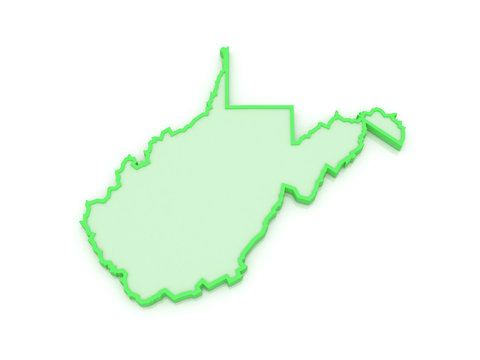 Three-dimensional map of West Virginia. USA.