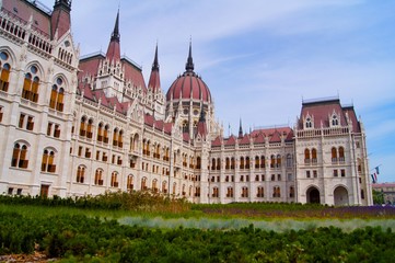 Budapest parliament with grass