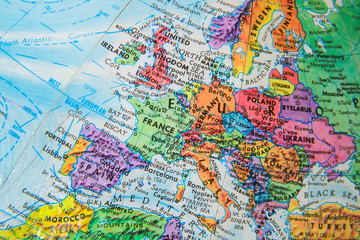 Fototapeta na wymiar World Globe Map close up of Europe