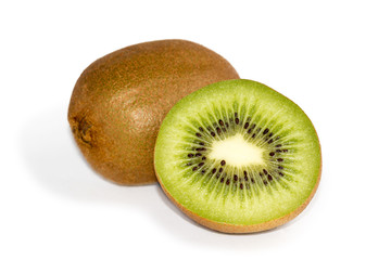 Two isolated kiwi fruits