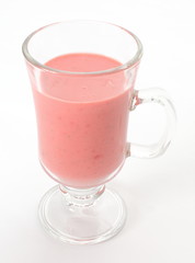 Fresh delicious strawberry milkshake isolated on white