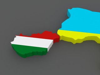 Hungary and Ukraine. map.