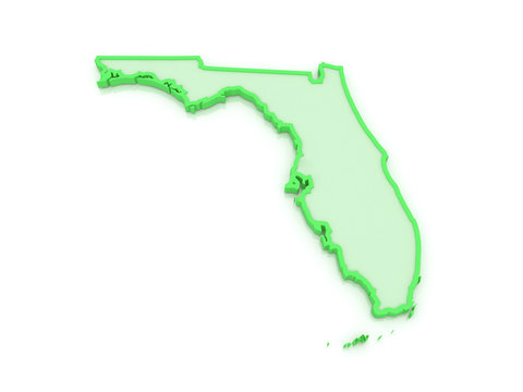 Three-dimensional map of Florida. USA.