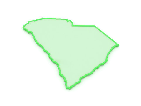 Three-dimensional map of South Carolina. USA.