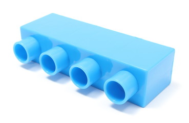 Blue building block on white background