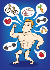fitness man strong handsome and lostweight in vector stlye