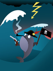 Fish pirate in a hurricane sea