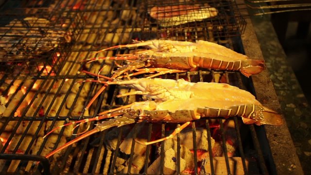 Fresh lobsters fried on the grill