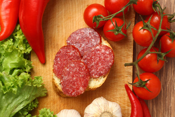 Salami and vegetables