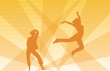 Contour of dancing girls on an orange background
