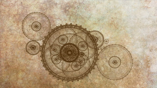 Antique Clock Mechanism On Grunge Parchment