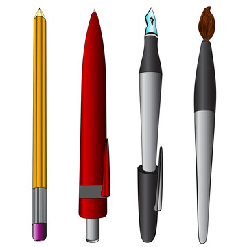 brush pen ballpoint pencil colored collection vector