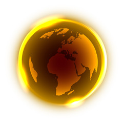 Golden globe with yellow neon light around