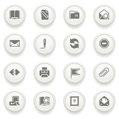 Email icons on gray buttons.