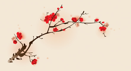 Oriental style painting, plum blossom in spring