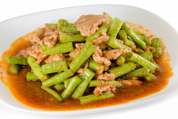 Pork curry spicy,Fried long beans, Thai food