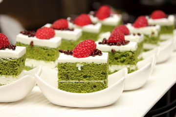 greentea cake with fresh raspberry